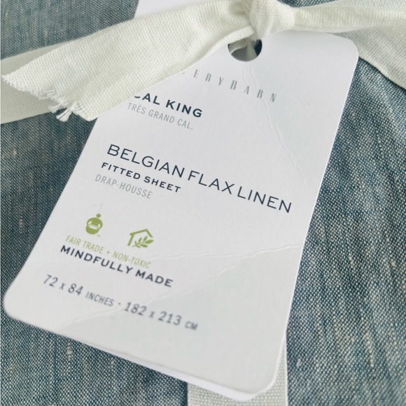 NWT Pottery Barn Belgian Flax Linen King/Cal King Fitted Sheet in Chambray blue - Picture 2 of 5